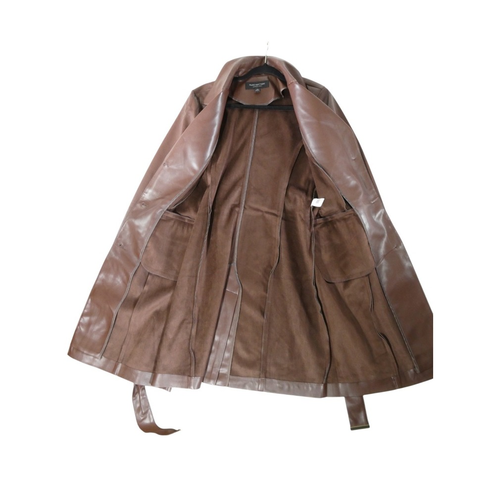 Marc New York‎ Faux Leather Trench Coat Women's Medium Brown M5MJ0365 – Belted - Picture 5 of 11